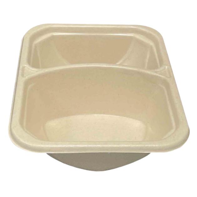 Hamburger Take-Out Tray 6.5X5X1.75 IN 2 Compartment Sugar Pulp PLA Kraft Moisture Resistant Oil Resistant 500/Case