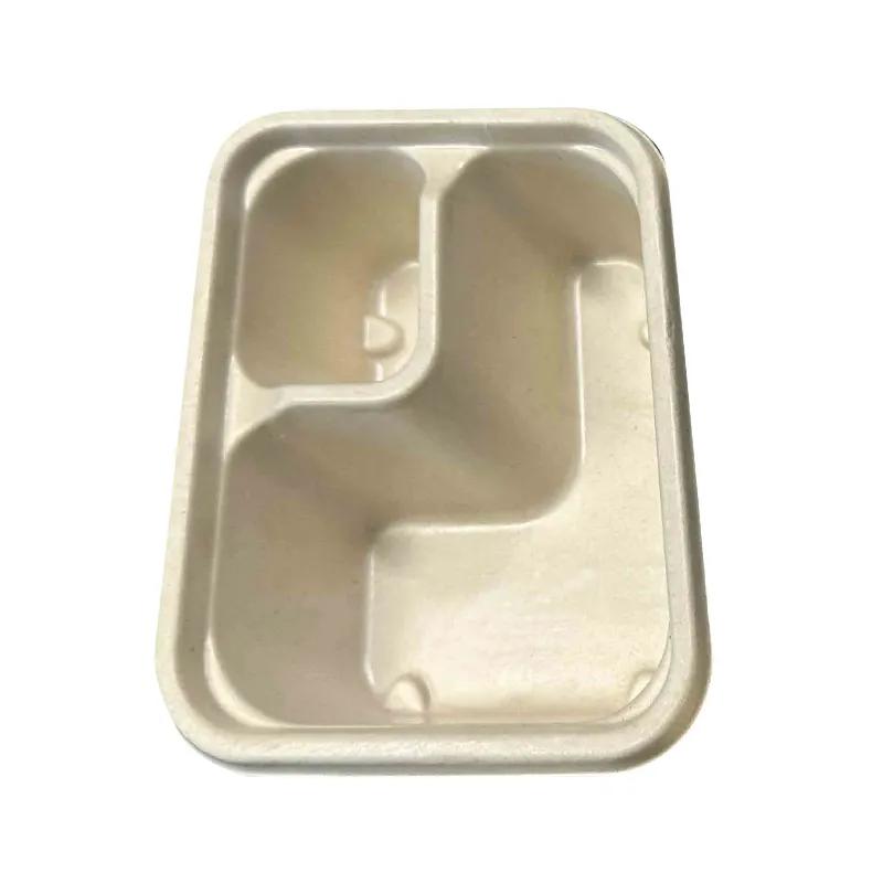 Take-Out Tray Base 6.5X5X1.75 IN 2 Compartment Sugar Pulp PLA Kraft Oblong Moisture Resistant Oil Resistant 500/Case