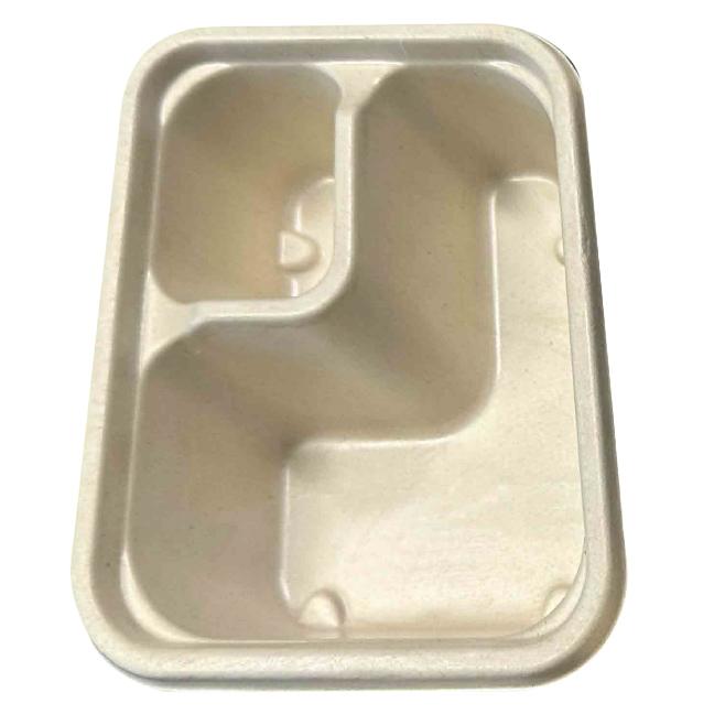 Take-Out Tray Base 6.5X5X1.75 IN 2 Compartment Sugar Pulp PLA Kraft Oblong Moisture Resistant Oil Resistant 500/Case