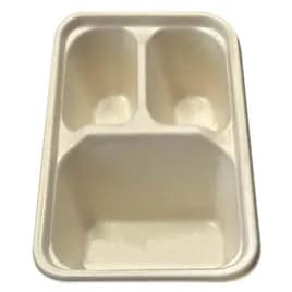 Take-Out Tray Base 6.5X5X1.75 IN 3 Compartment Sugar Pulp PLA Kraft Oblong Moisture Resistant Oil Resistant 500/Case