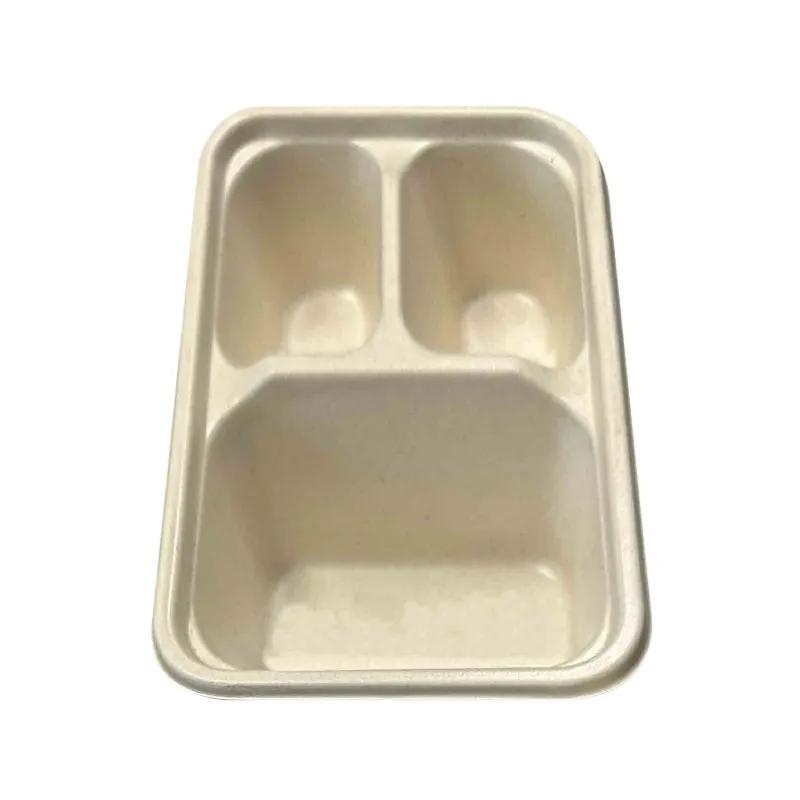 Take-Out Tray Base 6.5X5X1.75 IN 3 Compartment Sugar Pulp PLA Kraft Oblong Moisture Resistant Oil Resistant 500/Case