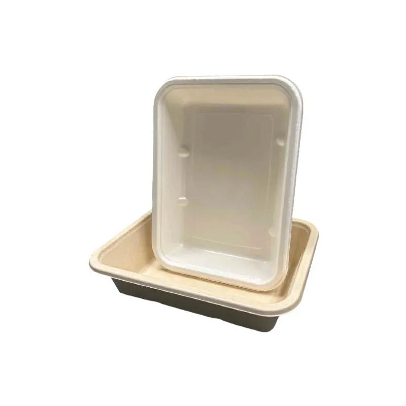 Take-Out Tray Base 8.5X6.25X1.5 IN Sugar Pulp PLA White Up to 400 Degrees F Moisture Resistant Oil Resistant 300/Case