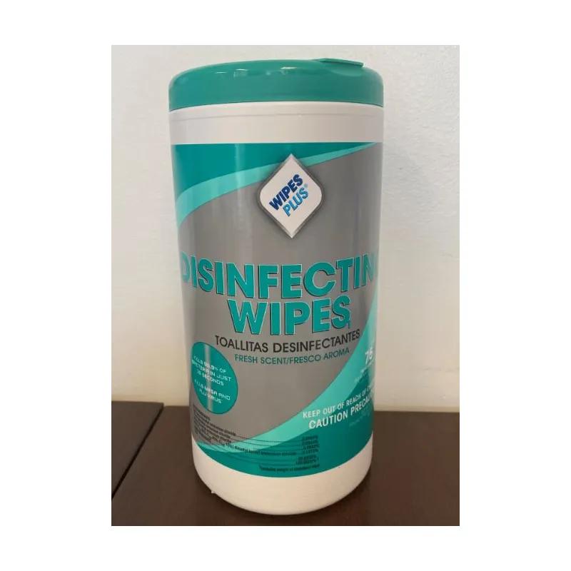 WipesPlus® Fresh Scent One-Step Disinfectant Multi Surface Wipe Non-Ammoniated Bleach-Free 75 Count/Pack 6 Packs/Case