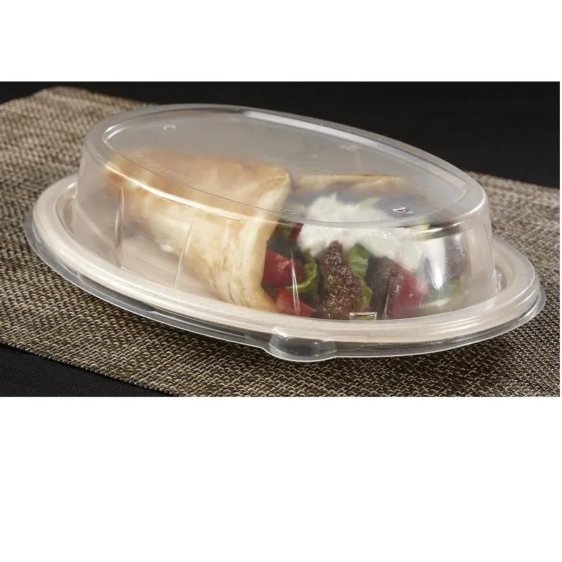 Lid Dome Small (SM) 9.29X6.79X1.5 IN 1 Compartment PP Clear Oval For Burrito Bowl Unhinged 300/Case