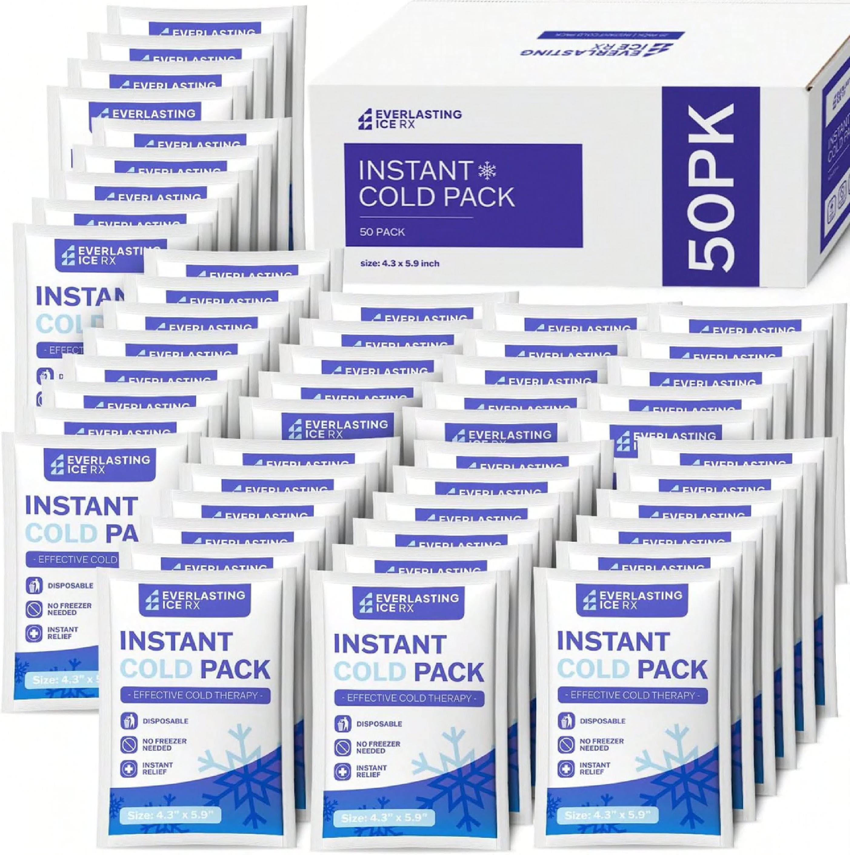 Everlasting Ice Cold Pack Instant For Pain And Inflamation 50 Count/Pack