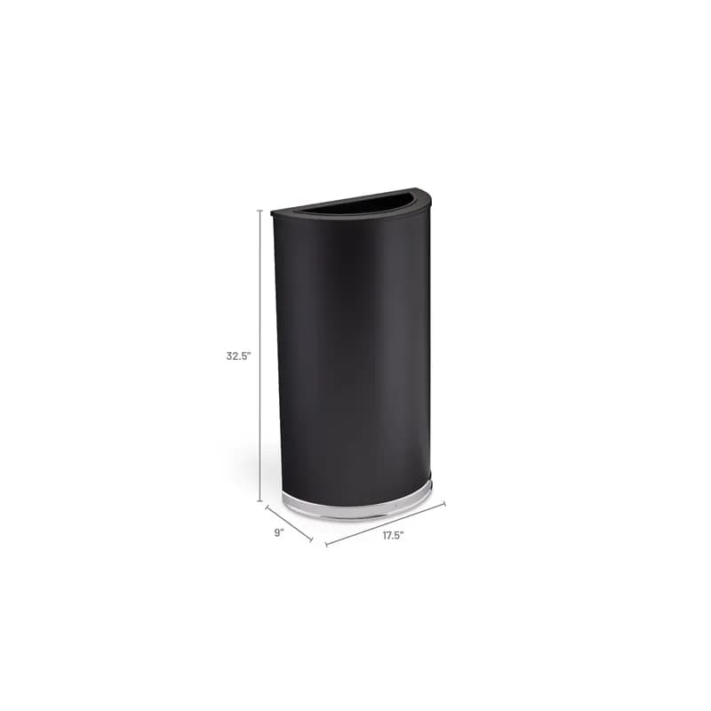Trash Can 15 GAL Black Half Round Metal Steel 1/Each