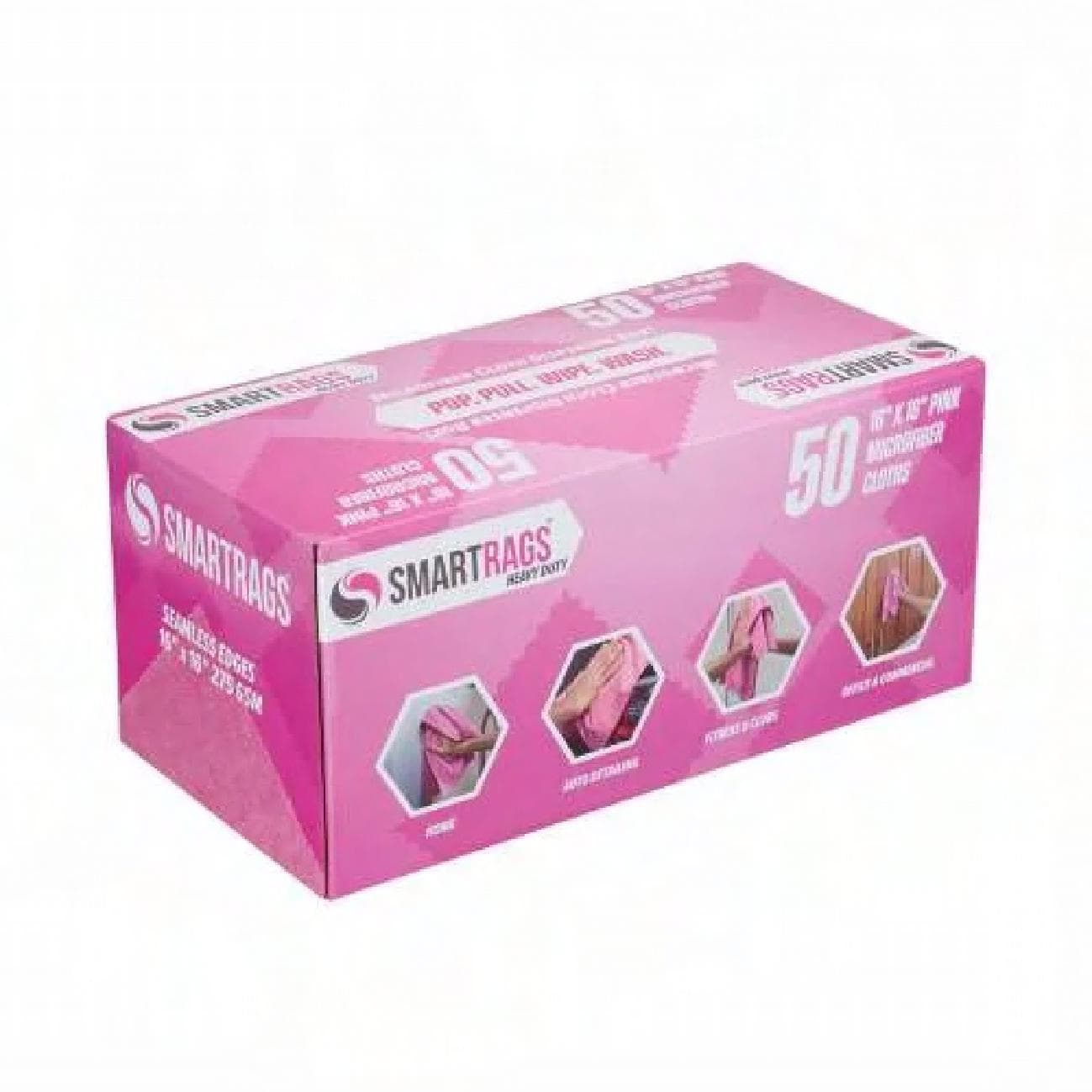 SmartRagsXL Cleaning Cloth 16X16 IN 45GM Microfiber Pink 50 Count/Box 8 Box/Case