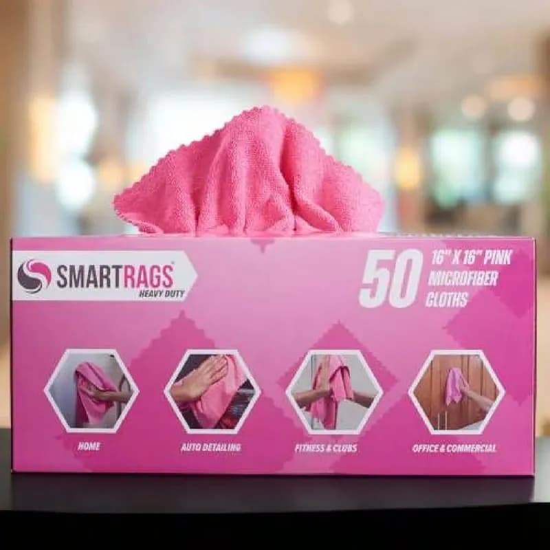 SmartRagsXL Cleaning Cloth 16X16 IN 45GM Microfiber Pink 50 Count/Box 8 Box/Case