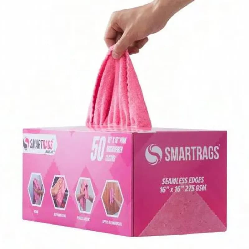 SmartRagsXL Cleaning Cloth 16X16 IN 45GM Microfiber Pink 50 Count/Box 8 Box/Case