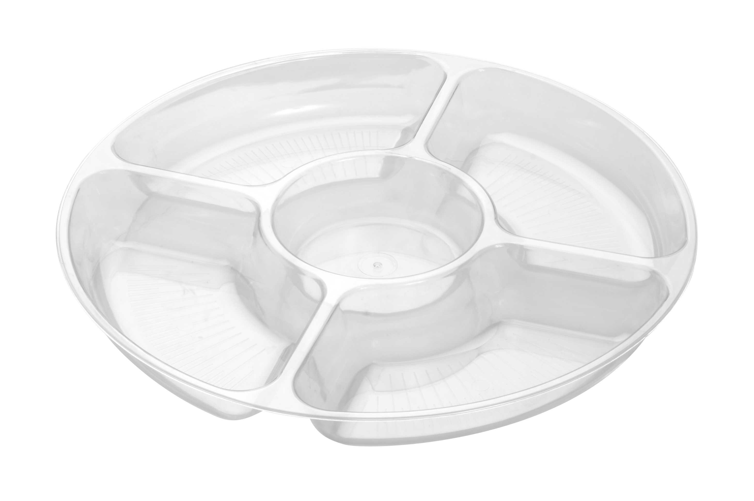 Platter Pleasers Serving Tray Base 12 IN 5 Compartment Plastic Clear Round 25/Case