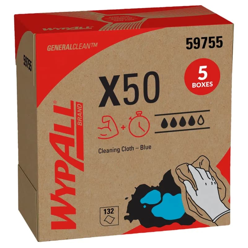 WypAll® X50 Cleaning Cloth 12.5X9 IN HydroKnit Blue 132 Count/Box 5 Box/Case