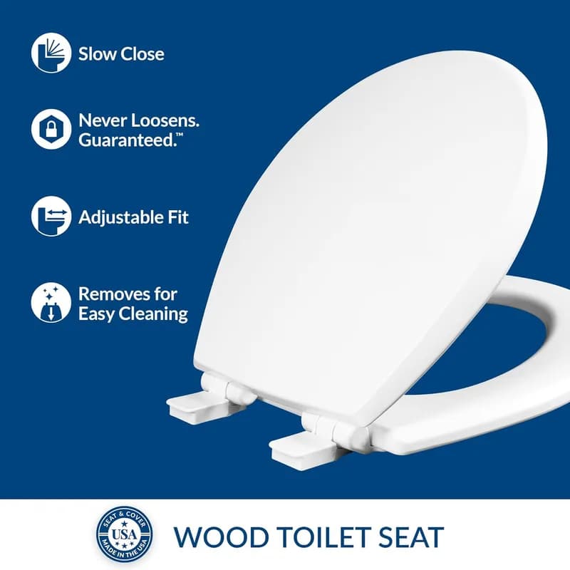 Mayfair Toilet Seat White Round Wood Slow Close 1/Each