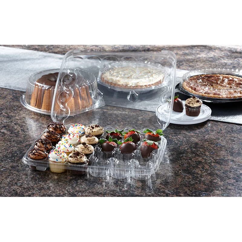 Mini Cupcake Hinged Container With Dome Lid 9.63X6.88X3 IN 24 Compartment PET Clear Rectangle 110/Case