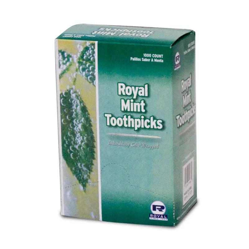 Toothpick 2.55 IN Wood Round Mint Cello Wrapped 1000 Count/Pack 15 Packs/Case 15000 Count/Case