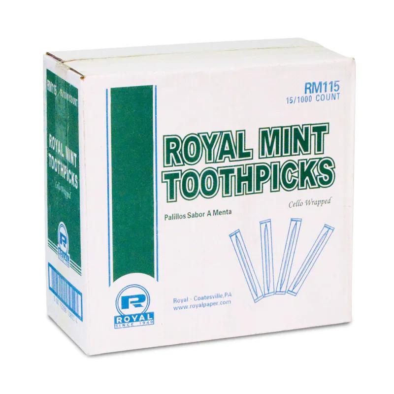 Toothpick 2.55 IN Wood Round Mint Cello Wrapped 1000 Count/Pack 15 Packs/Case 15000 Count/Case