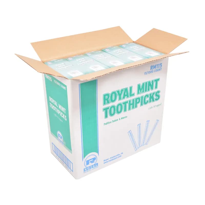Toothpick 2.55 IN Wood Round Mint Cello Wrapped 1000 Count/Pack 15 Packs/Case 15000 Count/Case