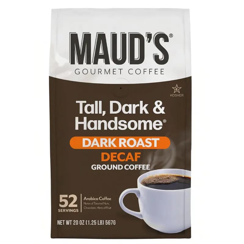 Maud's Coffee & Tea Tall, Dark & Handsome Decaffeinated Coffee 20 OZ Dark Roast Ground 12/Case