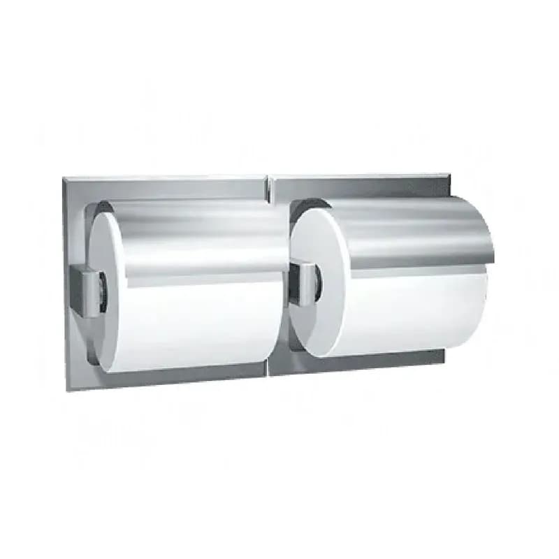 Toilet Paper Dispenser Stainless Steel Satin Double Roll With Hood Drywall 1/Each
