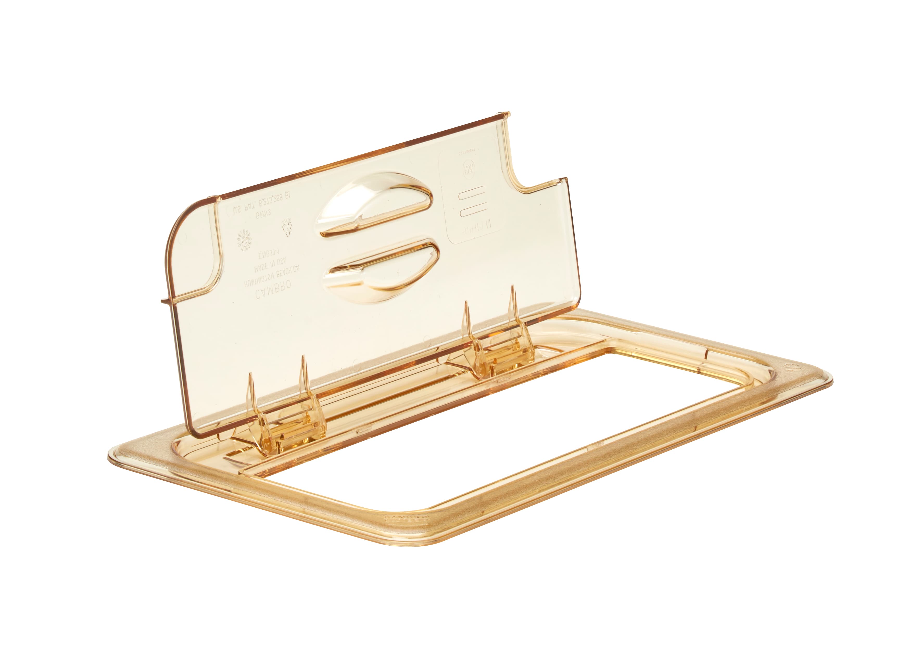 H-Pan™ FlipLids® Food Pail Lid 1/3 12.75X6.94 IN Amber Notched 6/Case