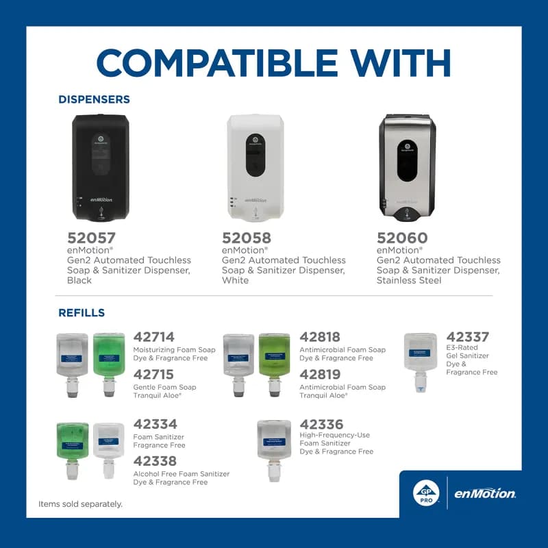 enMotion® Hand Sanitizer Foam 1000 mL Unscented Fragrance Free Green Refill E3 Rated 2/Case