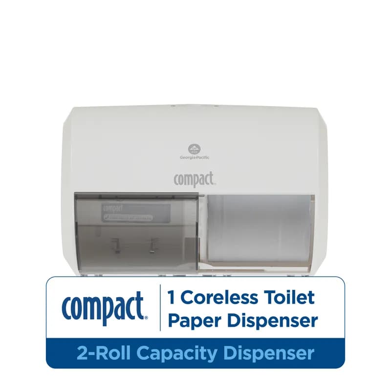 Compact® Toilet Paper Dispenser 6.75X10.12 IN Wall Mount White 2-Roll Coreless Side-by-Side High Capacity 1/Each