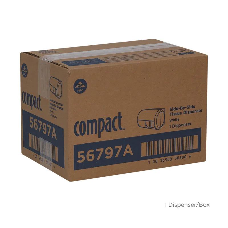 Compact® Toilet Paper Dispenser 6.75X10.12 IN Wall Mount White 2-Roll Coreless Side-by-Side High Capacity 1/Each