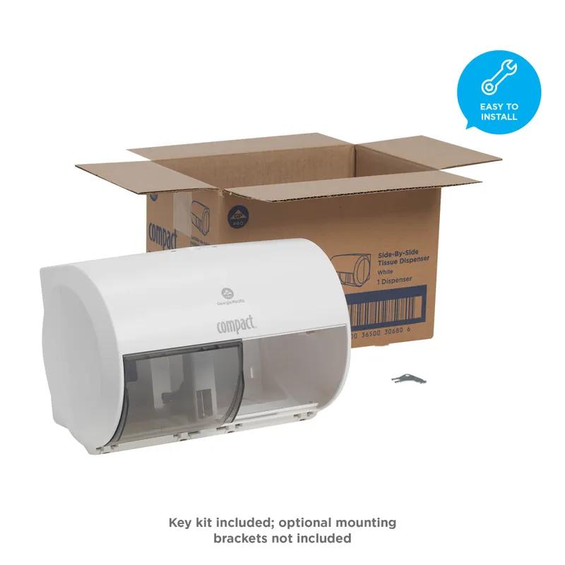 Compact® Toilet Paper Dispenser 6.75X10.12 IN Wall Mount White 2-Roll Coreless Side-by-Side High Capacity 1/Each