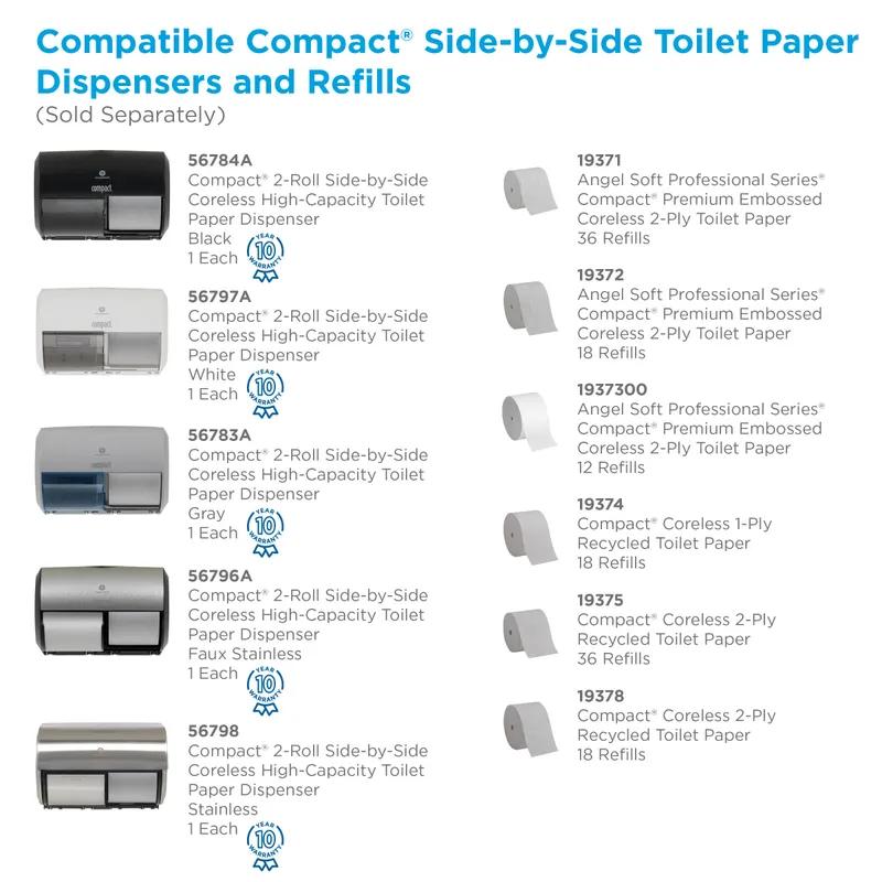 Compact® Toilet Paper Dispenser 6.75X10.12 IN Wall Mount White 2-Roll Coreless Side-by-Side High Capacity 1/Each