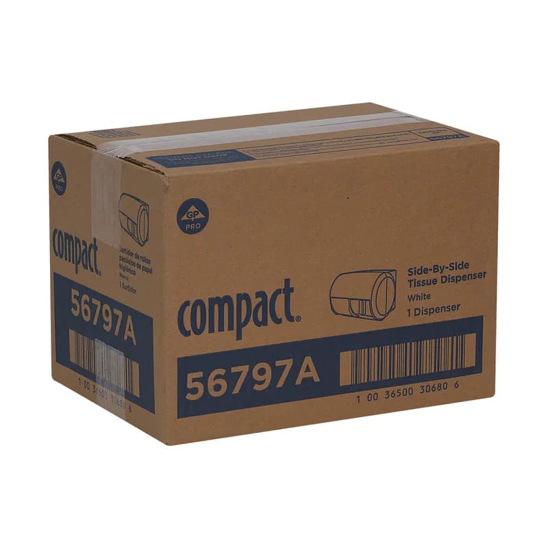 Compact® Toilet Paper Dispenser 6.75X10.12 IN Wall Mount White 2-Roll Coreless Side-by-Side High Capacity 1/Each