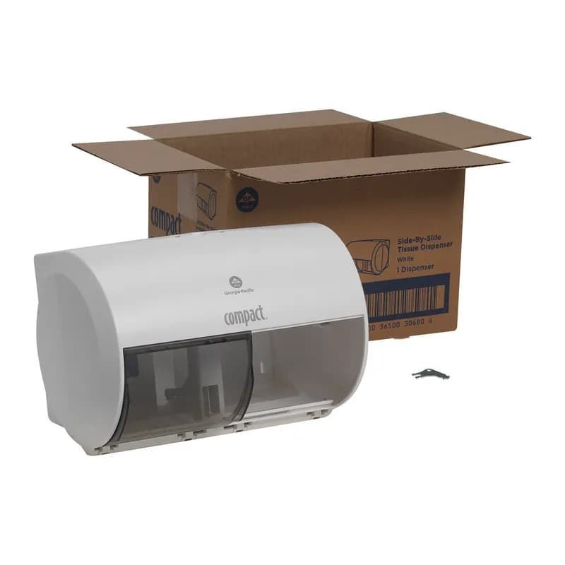 Compact® Toilet Paper Dispenser 6.75X10.12 IN Wall Mount White 2-Roll Coreless Side-by-Side High Capacity 1/Each