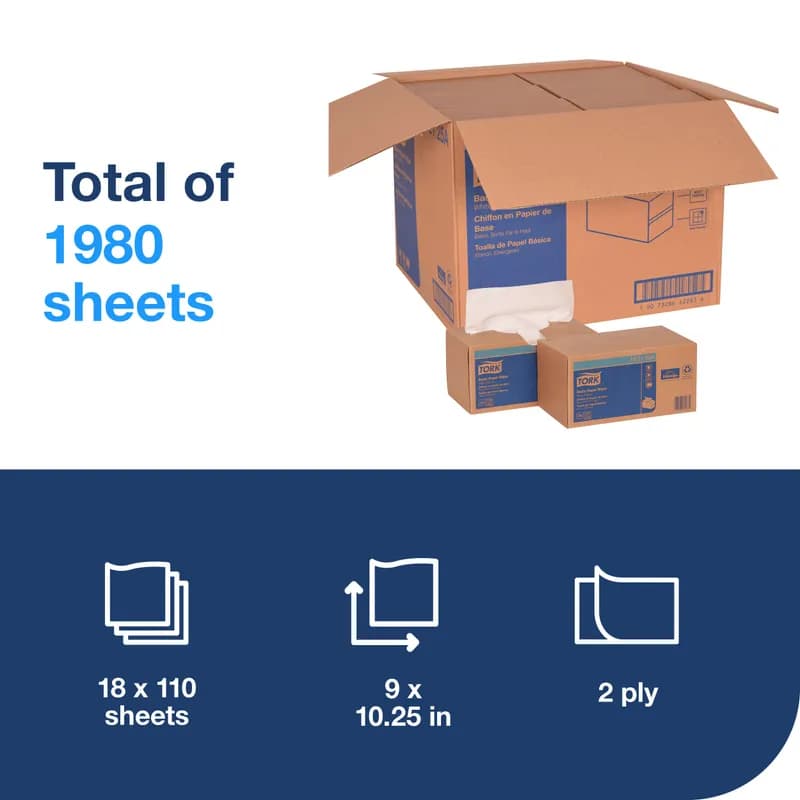 Tork Cleaning Wipe 10.25X9 IN Folded: 5.125X9 IN 2 1/2 Fold Pop-Up Box Refill Universal 110 Count/Pack