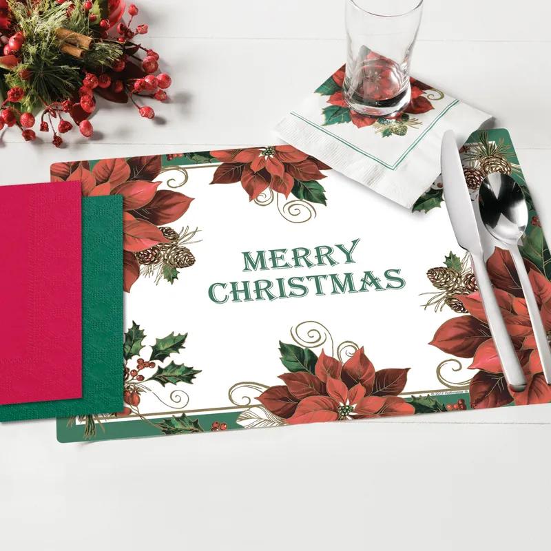 Placemat 10X14 IN Red Green Traditional Poinsettia Paper Tissue Paper With Napkin Combo 250 Count/Pack
