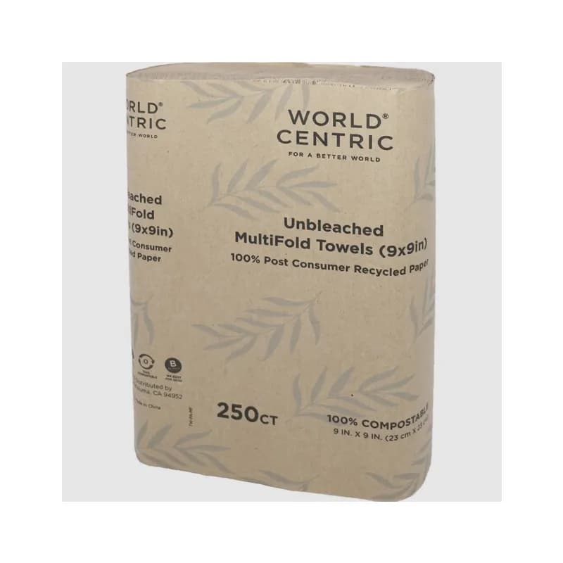 Folded Paper Towel 9X3 IN 1PLY Recycled Paper Multifold Unbleached 250 Count/Pack 16 Packs/Case 4000 Count/Case