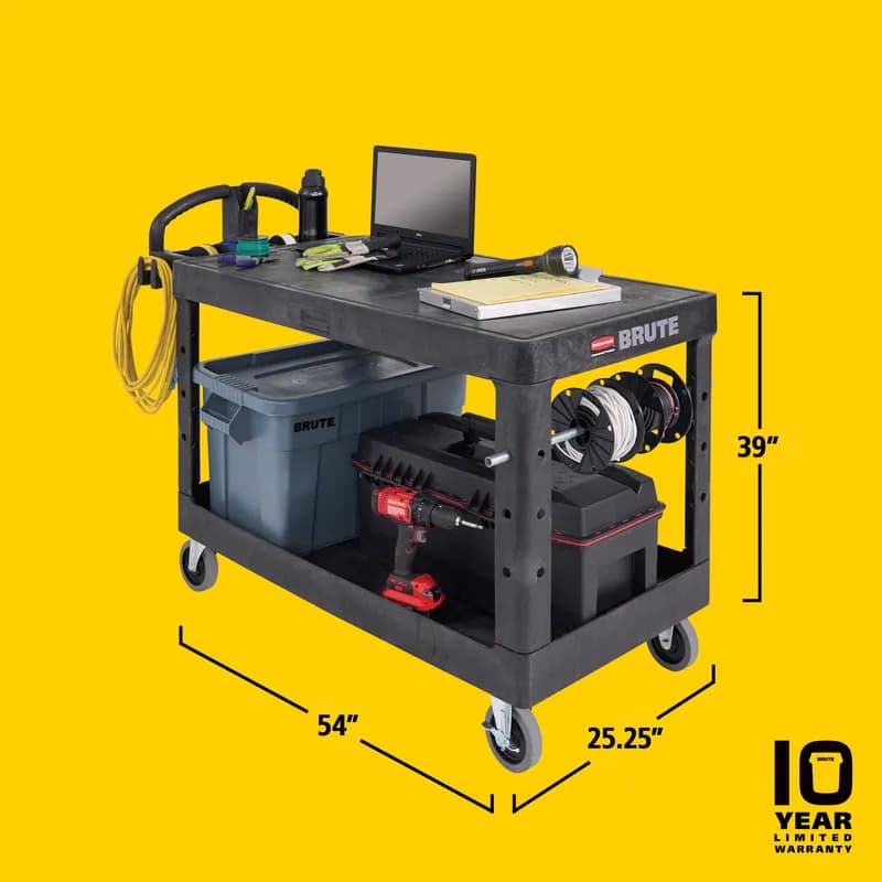 Brute® Utility Cart Large 54.00X25.25X39.00 IN 750 LB Black Plastic Flat Shelf Ergonomic Handle 5 IN TPR Caster 1/Each