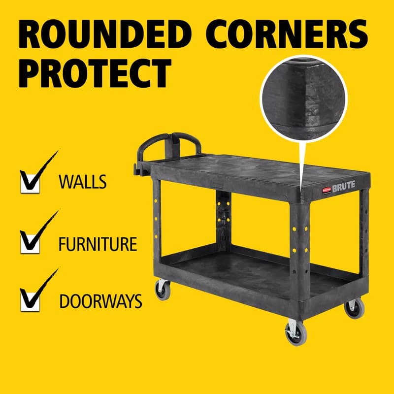 Brute® Utility Cart Large 54.00X25.25X39.00 IN 750 LB Black Plastic Flat Shelf Ergonomic Handle 5 IN TPR Caster 1/Each