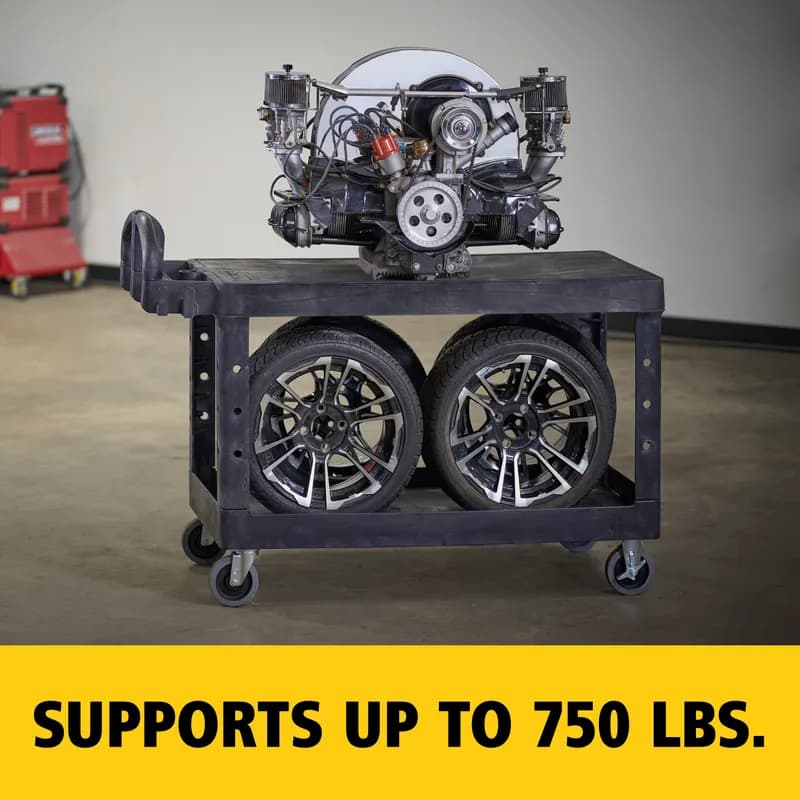 Brute® Utility Cart Large 54.00X25.25X39.00 IN 750 LB Black Plastic Flat Shelf Ergonomic Handle 5 IN TPR Caster 1/Each