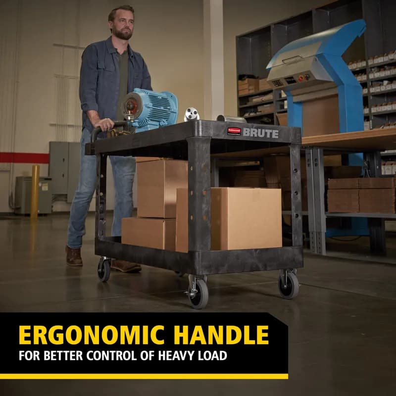 Brute® Utility Cart Large 54.00X25.25X39.00 IN 750 LB Black Plastic Flat Shelf Ergonomic Handle 5 IN TPR Caster 1/Each