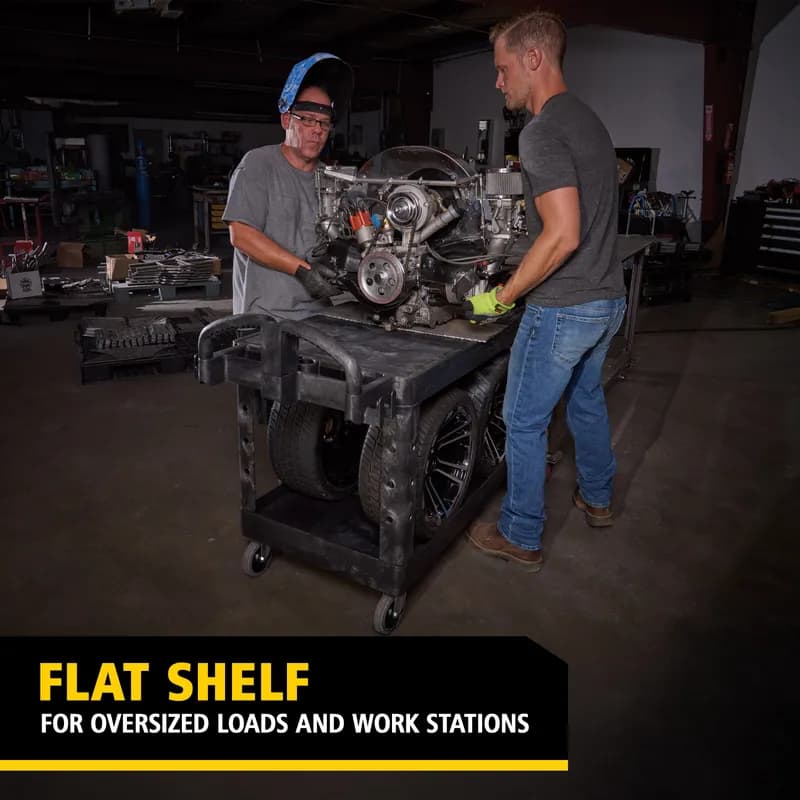 Brute® Utility Cart Large 54.00X25.25X39.00 IN 750 LB Black Plastic Flat Shelf Ergonomic Handle 5 IN TPR Caster 1/Each