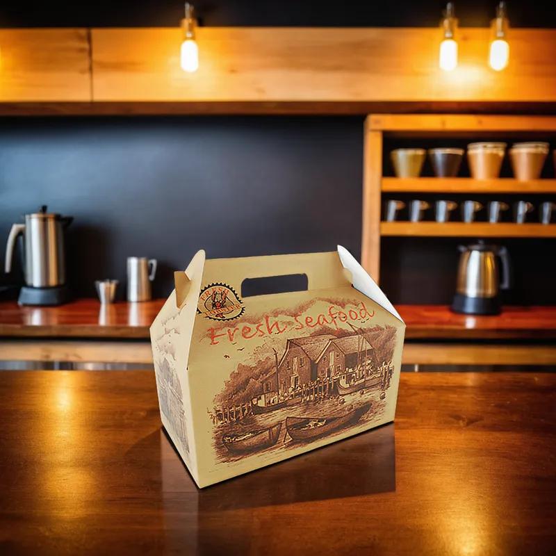 Lunch Take-Out Box Barn 10.5X6X5 IN Clay-Coated Paperboard Multicolor Rectangle 125/Case
