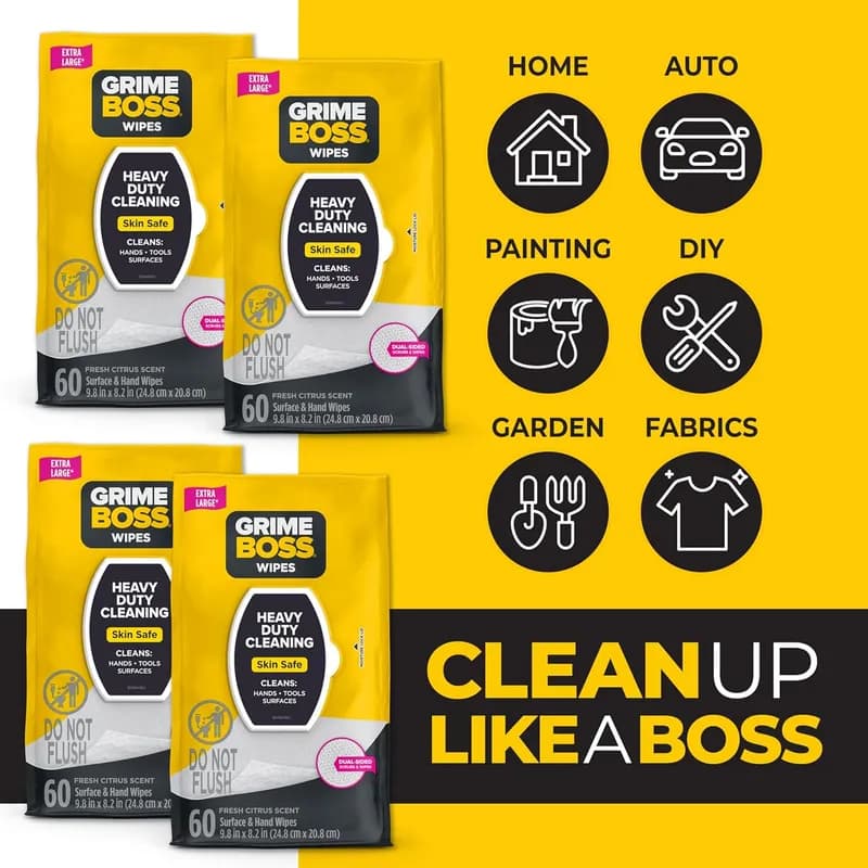 Grime Boss Hand Wipe Citrus Heavy Duty 8/Case