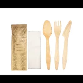 4PC Cutlery Kit Wood With Napkin,Fork,Knife,Spoon 300/Case