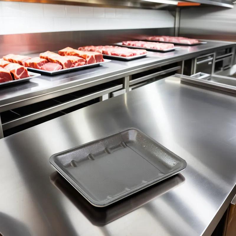 8H Meat Tray 10.6X8.3X1.06 IN Foam Black Rectangle 400/Case