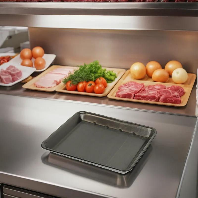 9H Meat Tray Polystyrene Foam Black Heavy 250/Case