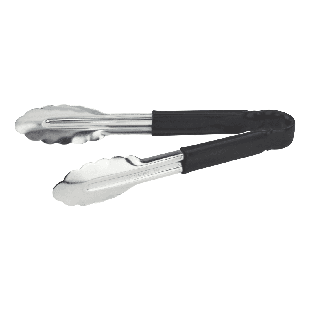 Utility Tongs 9.5X1.63 IN Stainless Steel Black Heavy Duty Color Coded Scalloped 1/Each