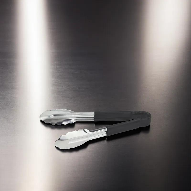 Utility Tongs 9.5X1.63 IN Stainless Steel Black Heavy Duty Color Coded Scalloped 1/Each