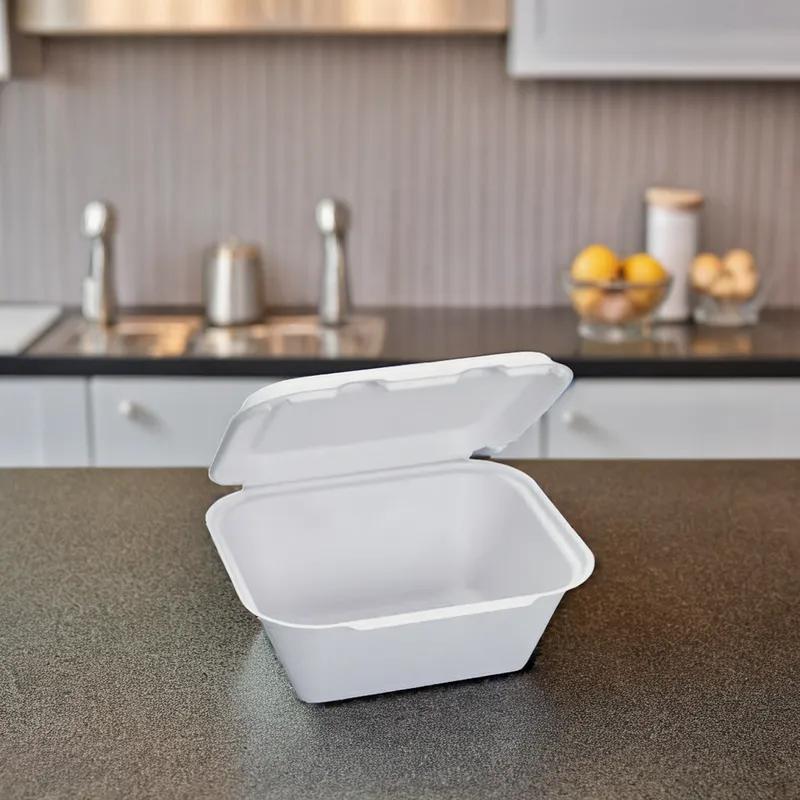 Take-Out Container Hinged Large (LG) 9X7.8X3.9 IN Plant Fiber 200/Case