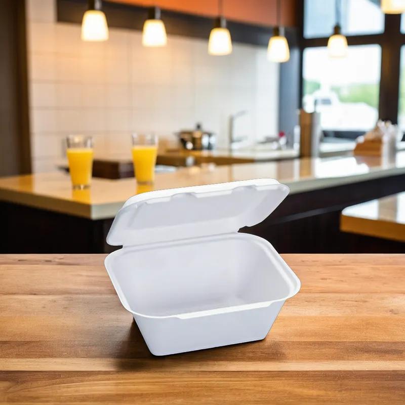 Take-Out Container Hinged Large (LG) 9X7.8X3.9 IN Plant Fiber 200/Case