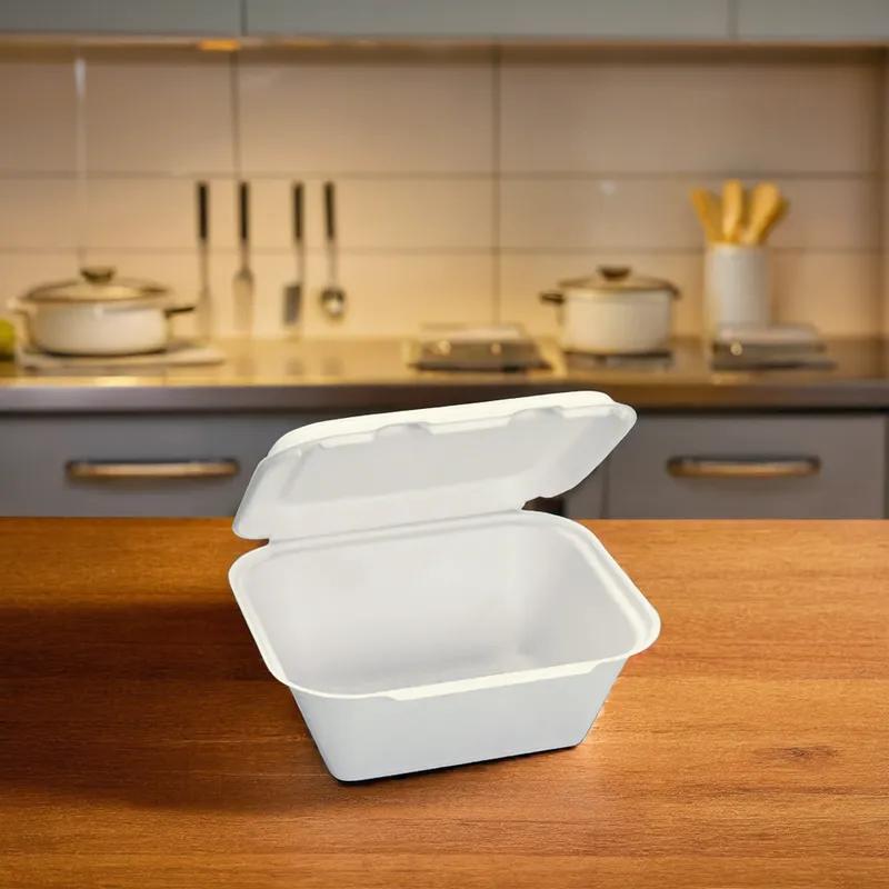 Take-Out Container Hinged Large (LG) 9X7.8X3.9 IN Plant Fiber 200/Case