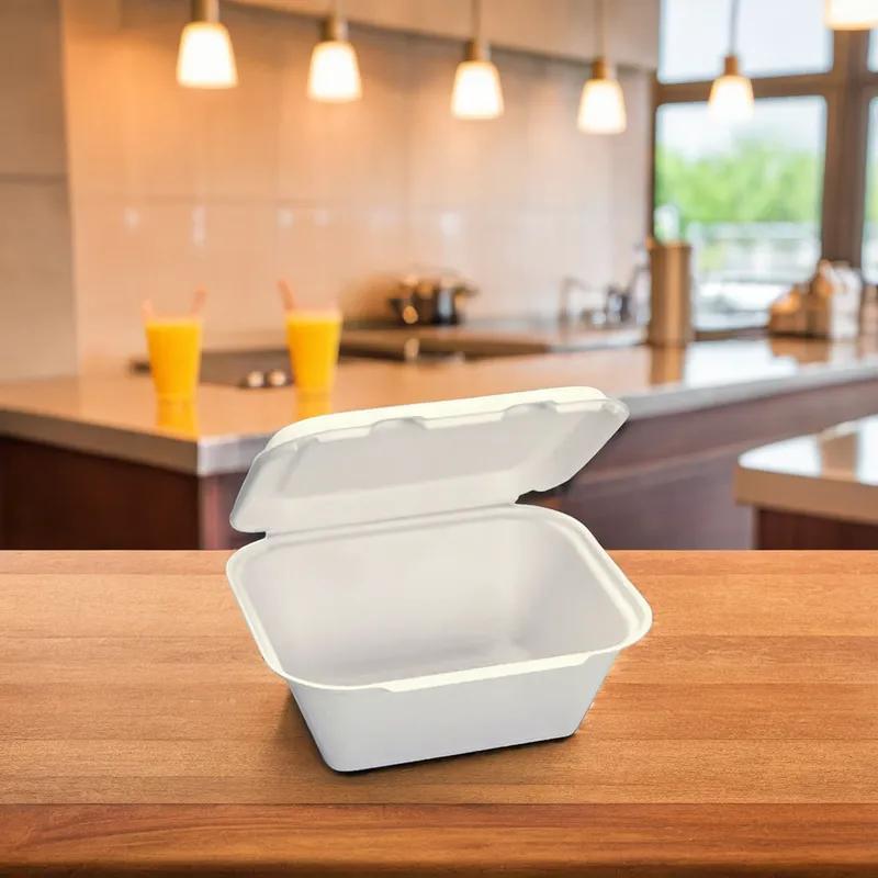 Take-Out Container Hinged Large (LG) 9X7.8X3.9 IN Plant Fiber 200/Case