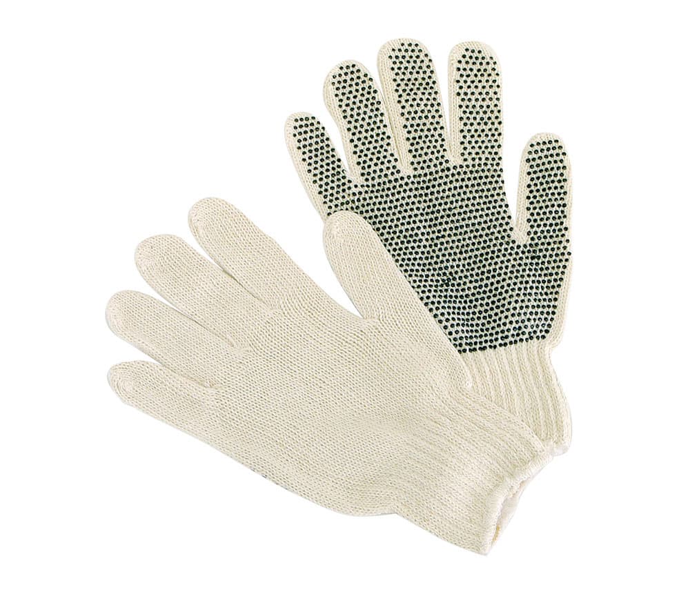 Work Gloves Mens Wh/Blk Med Weight Cotton Blend (60% Cotton, 40% Polyester) Knit Dotted Grip Coated One Side 12 Ct/Pack